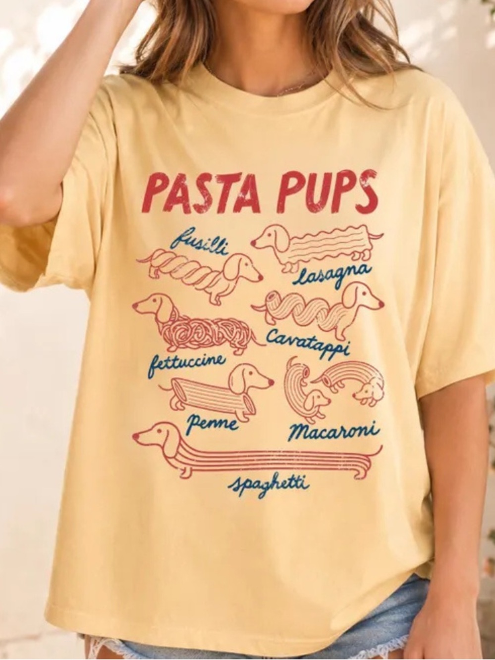Pasta Pups Graphic Dog T-Shirt, Vintage Gildan Yellowhaze Cute Dog Tee